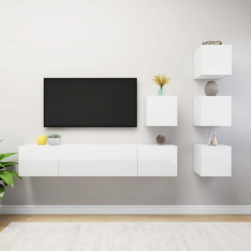 

Juego de mueble para TV de 6 piezas aglomerado blanco brillante