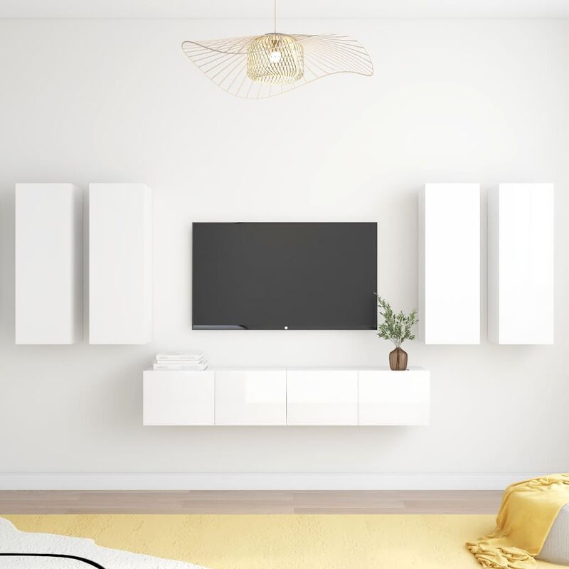 

Juego de mueble para TV de 6 piezas aglomerado blanco brillante