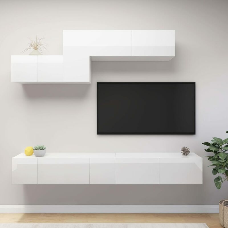 

Juego de mueble para TV de 6 piezas aglomerado blanco brillante