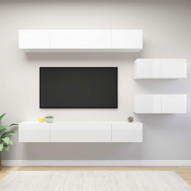 

Juego de mueble para TV de 6 piezas aglomerado blanco brillante