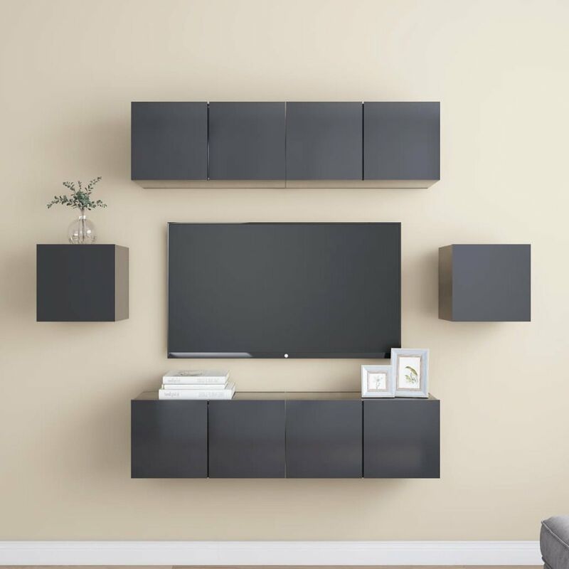 

Juego de mueble para TV de 6 piezas aglomerado gris