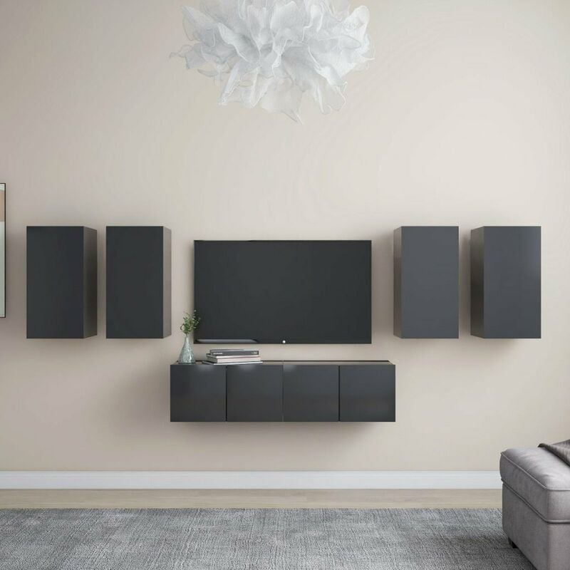 

Juego de mueble para TV de 6 piezas aglomerado gris