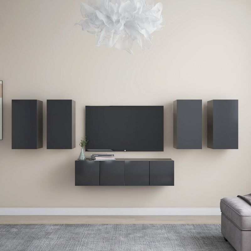 

Juego de mueble para TV de 6 piezas aglomerado gris