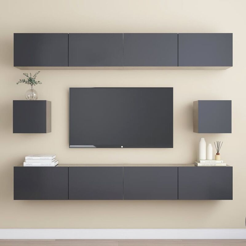 

BHD - Juego de mueble para TV de 6 piezas aglomerado gris