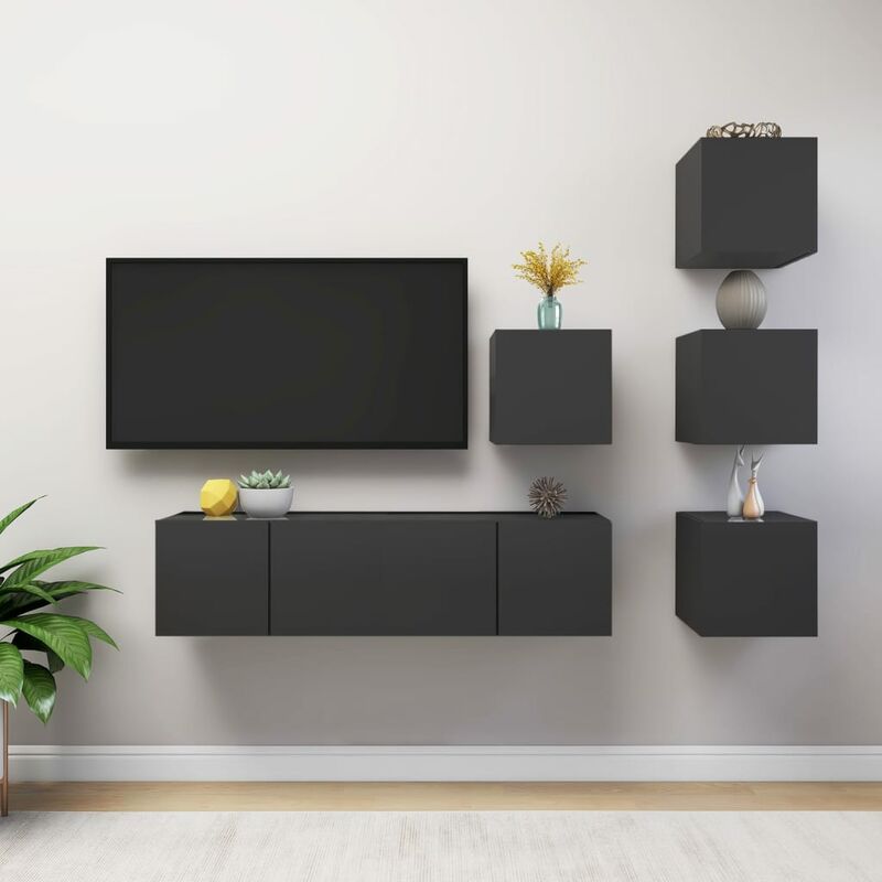 

Juego de mueble para TV de 6 piezas aglomerado gris
