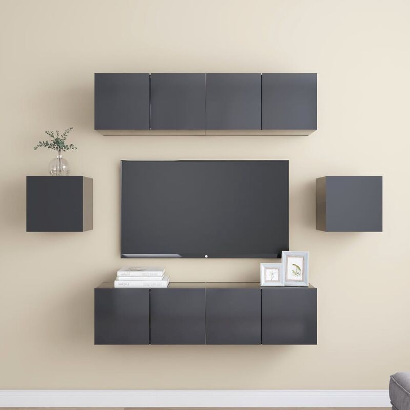 

BHD - Juego de mueble para TV de 6 piezas aglomerado gris