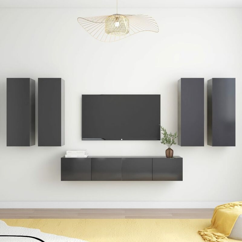 

Juego de mueble para TV de 6 piezas aglomerado gris