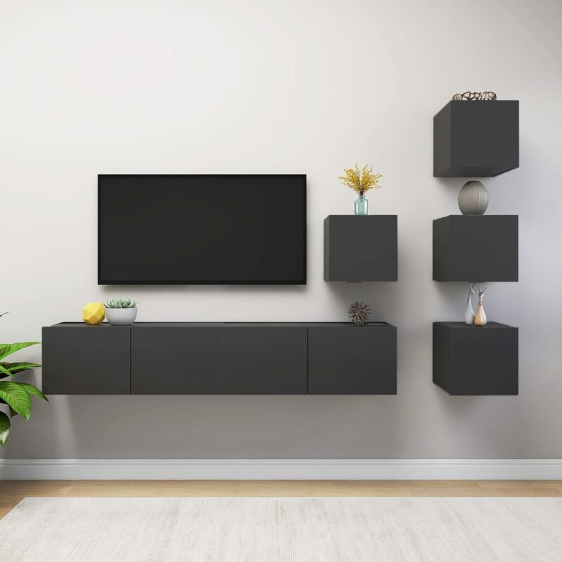 

Juego de mueble para TV de 6 piezas aglomerado gris