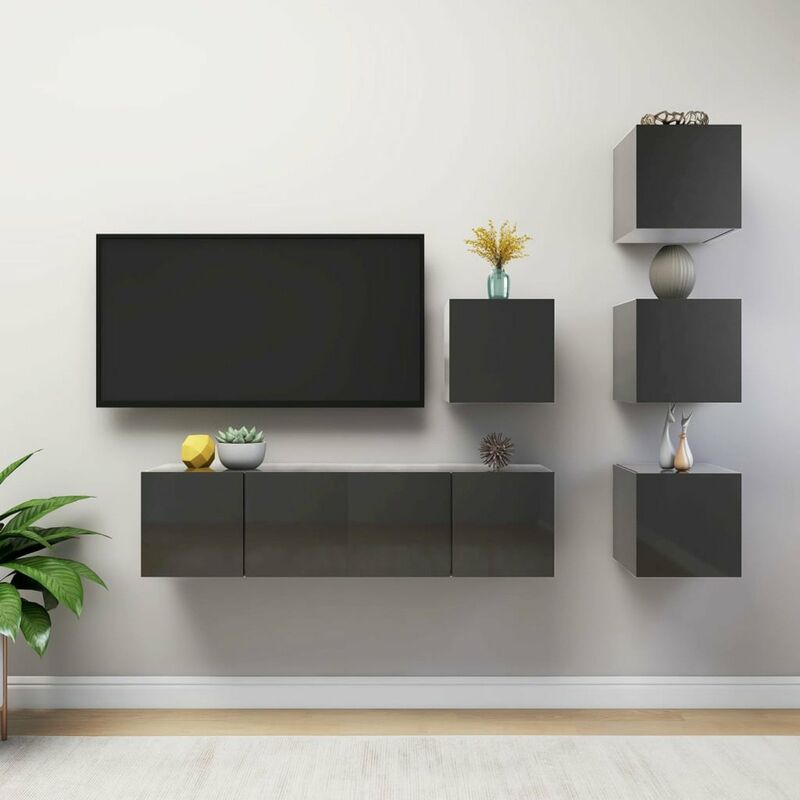 

Juego de mueble para TV de 6 piezas aglomerado gris brillante