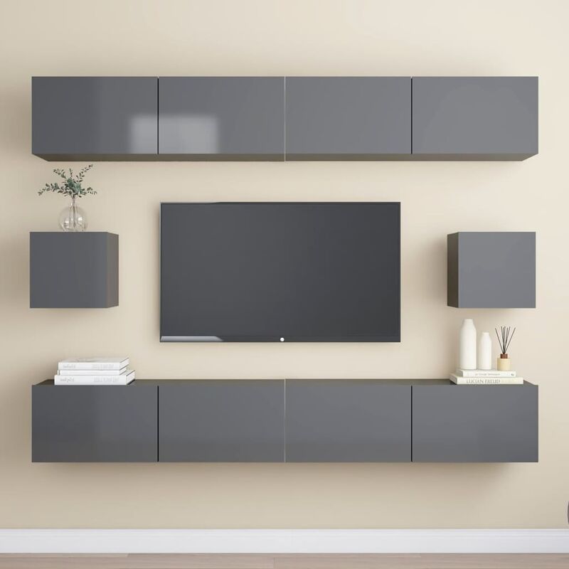 

Juego de mueble para TV de 6 piezas aglomerado gris brillante
