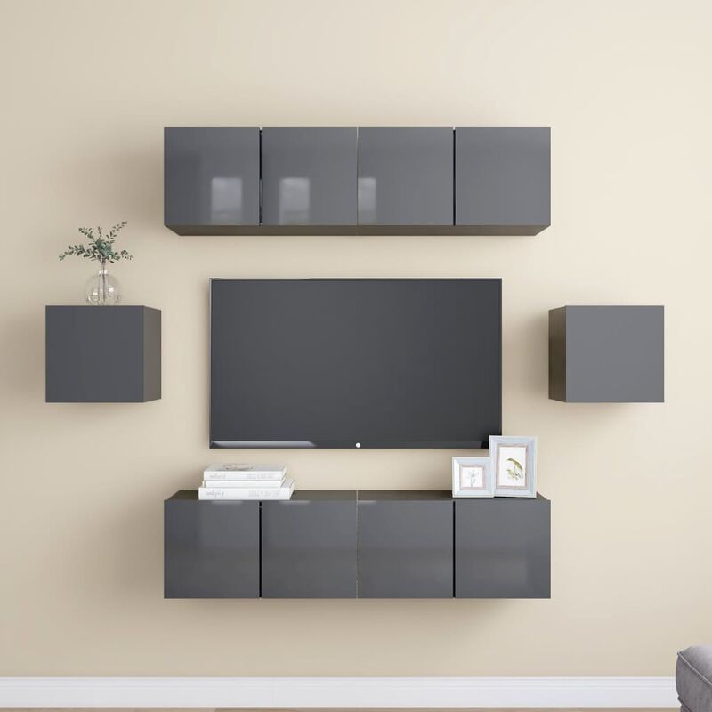 

Juego de mueble para TV de 6 piezas aglomerado gris brillante