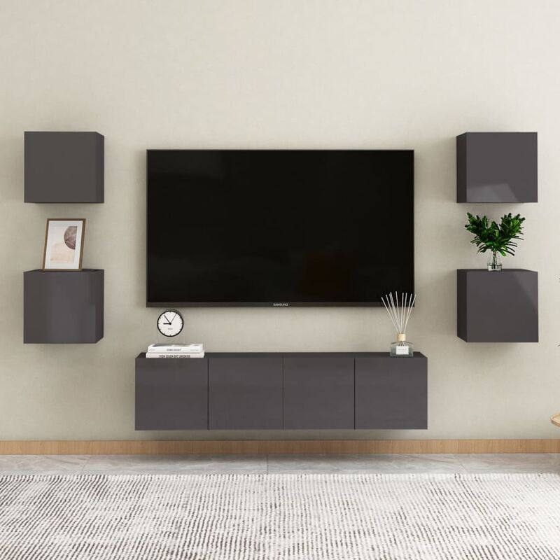 

Juego de mueble para TV de 6 piezas aglomerado gris brillante