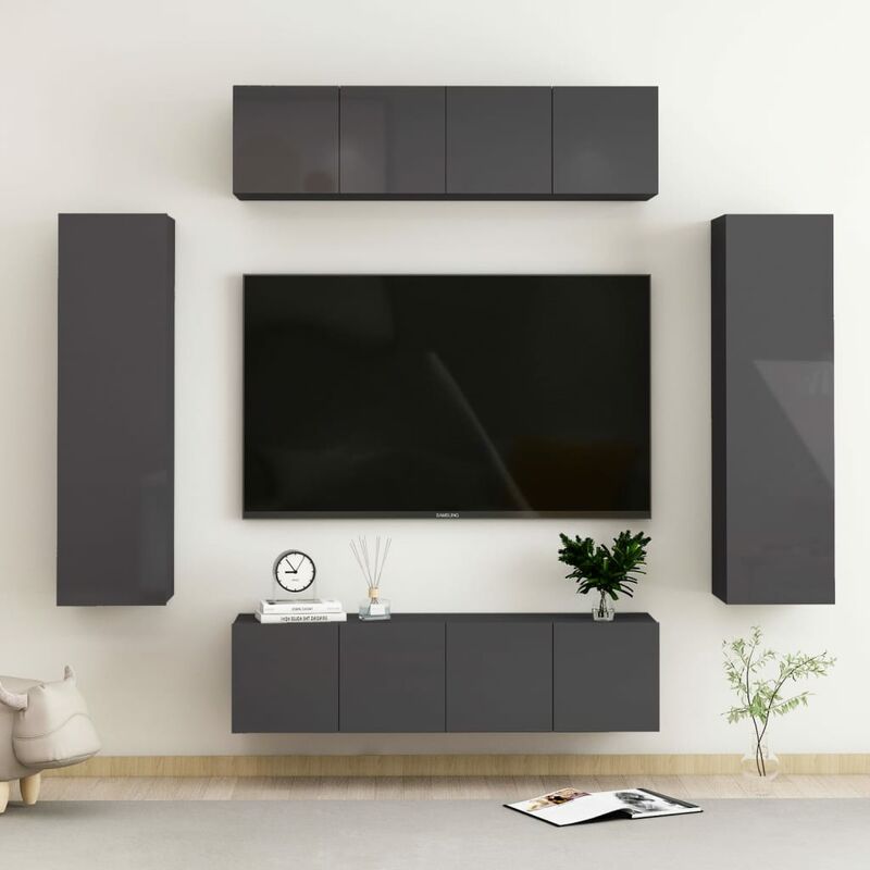 

Juego de mueble para TV de 6 piezas aglomerado gris brillante