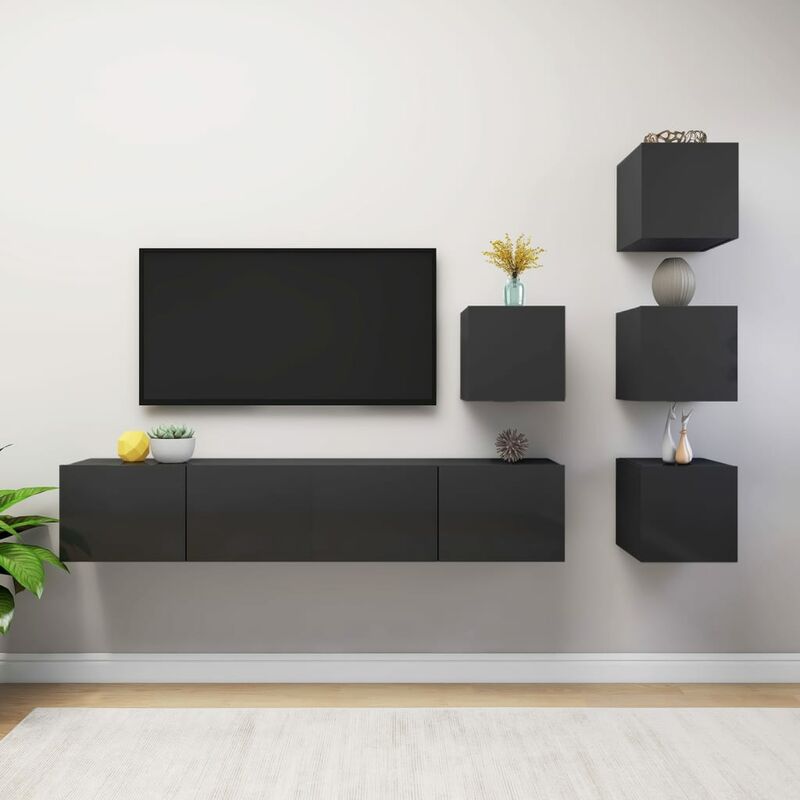 

Juego de mueble para TV de 6 piezas aglomerado gris brillante