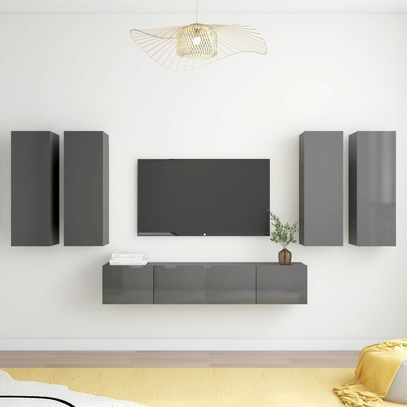

Juego de mueble para TV de 6 piezas aglomerado gris brillante
