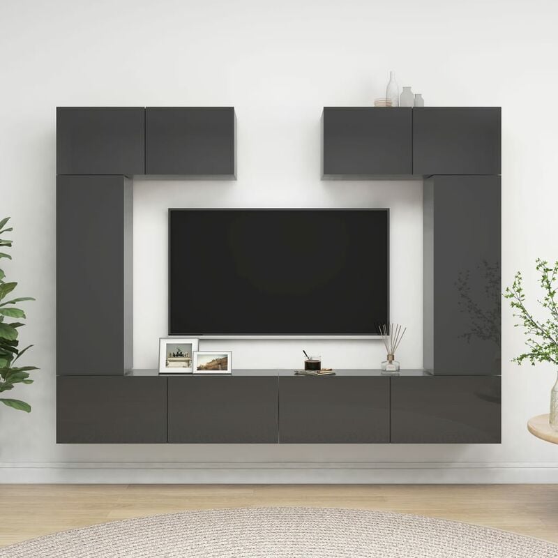 

Juego de mueble para TV de 6 piezas aglomerado gris brillante