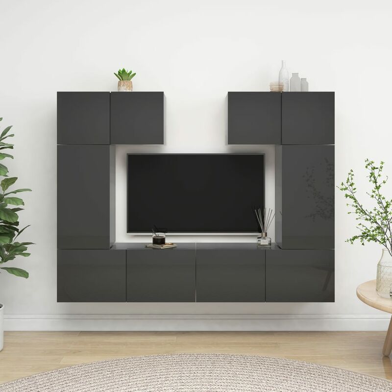 

Juego de mueble para TV de 6 piezas aglomerado gris brillante