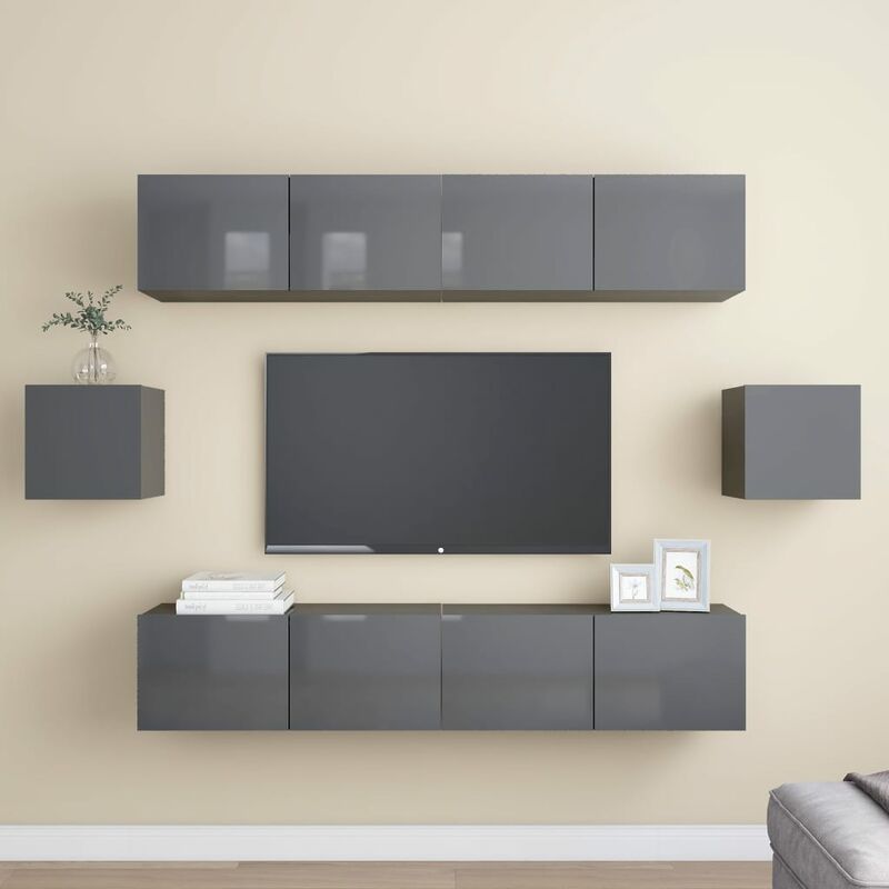 

Juego de mueble para TV de 6 piezas aglomerado gris brillante