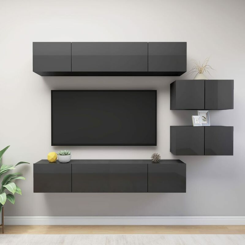 

Juego de mueble para TV de 6 piezas aglomerado gris brillante