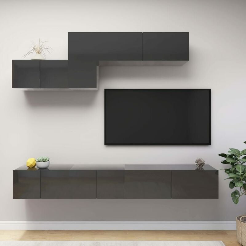 

Juego de mueble para TV de 6 piezas aglomerado gris brillante