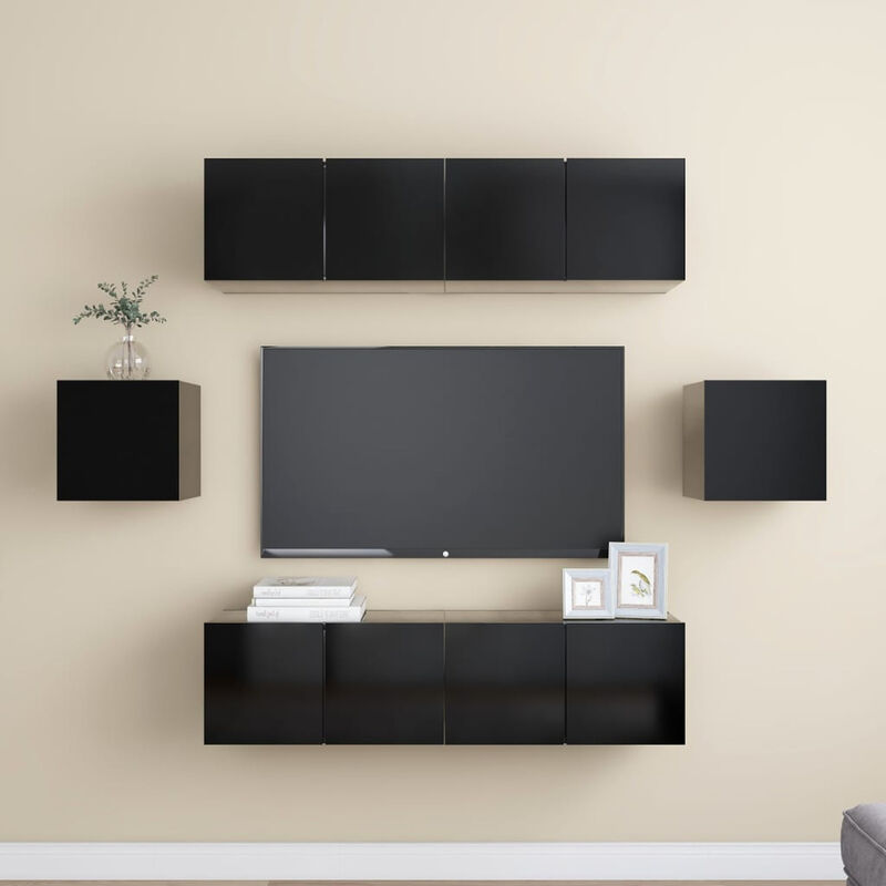 

Juego de mueble para TV de 6 piezas aglomerado negro