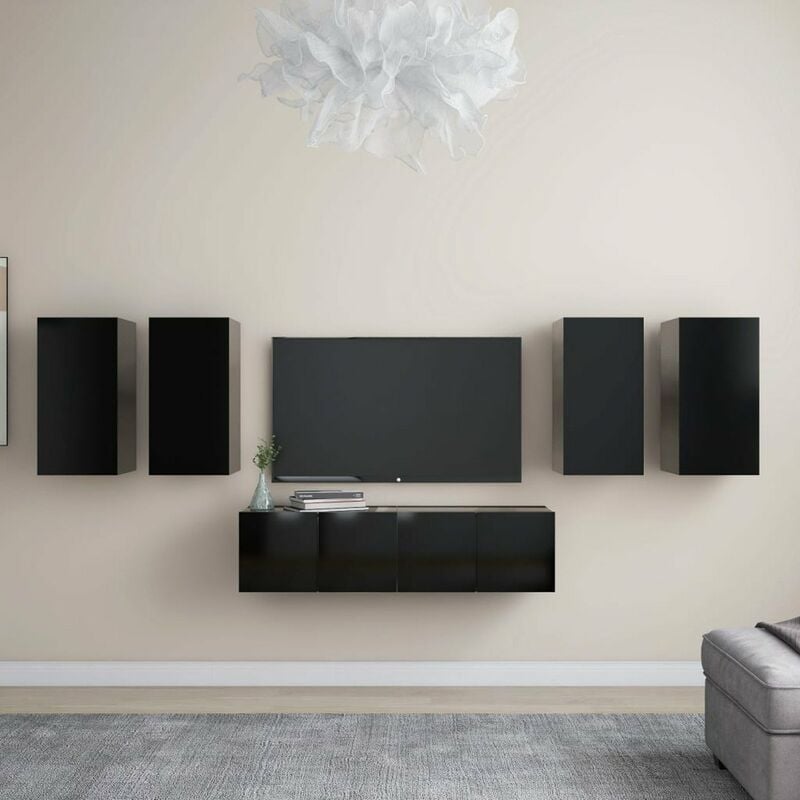 

Juego de mueble para TV de 6 piezas aglomerado negro