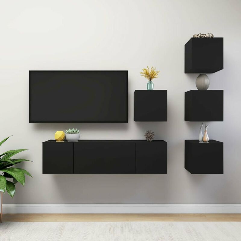 

Juego de mueble para TV de 6 piezas aglomerado negro