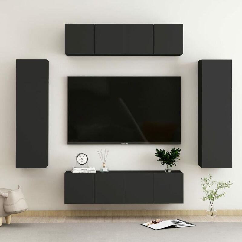 

Juego de mueble para TV de 6 piezas aglomerado negro