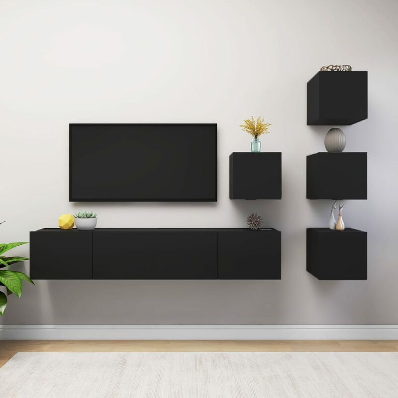 

Juego de mueble para TV de 6 piezas aglomerado negro