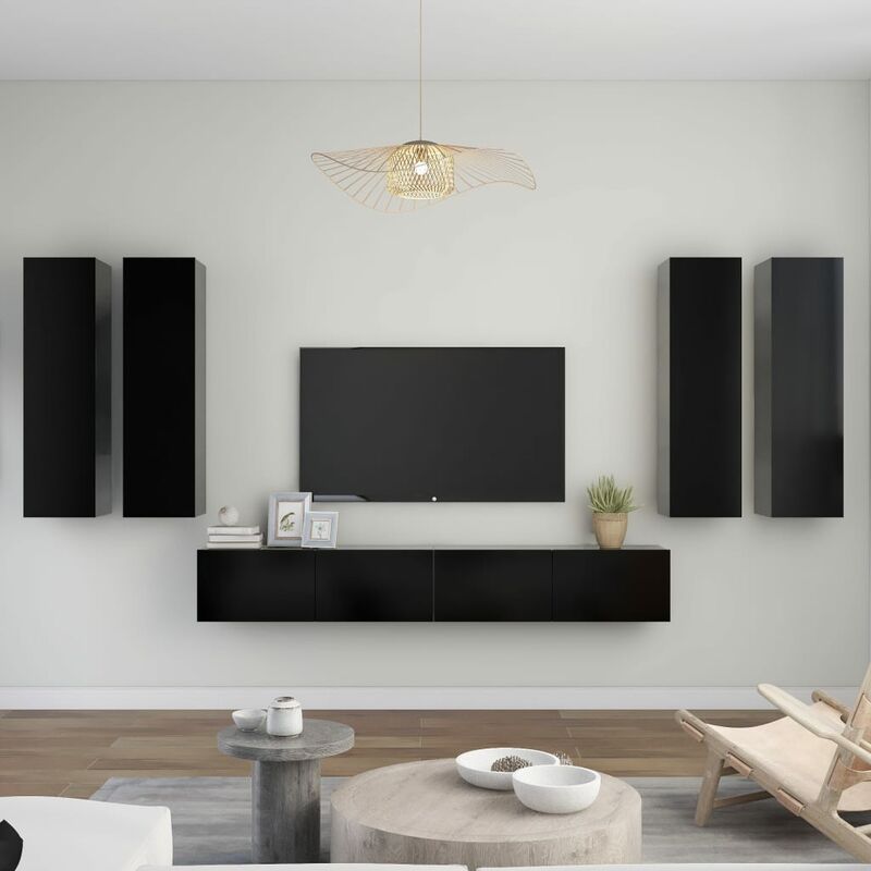 

Juego de mueble para TV de 6 piezas aglomerado negro