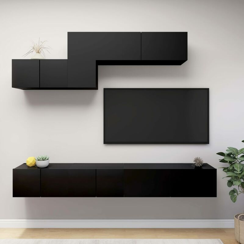 

Juego de mueble para TV de 6 piezas aglomerado negro