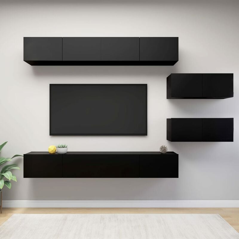 

Juego de mueble para TV de 6 piezas aglomerado negro