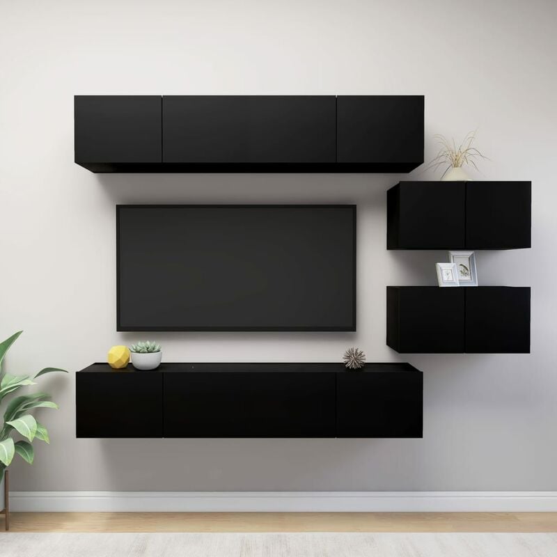 

Juego de mueble para TV de 6 piezas aglomerado negro