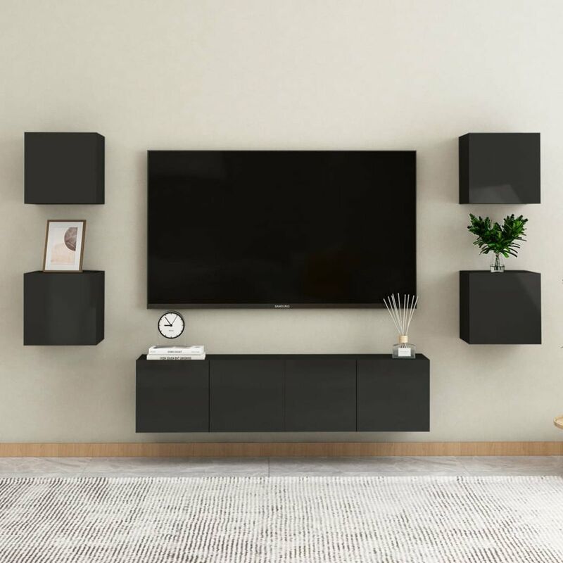 

Juego de mueble para TV de 6 piezas aglomerado negro brillante