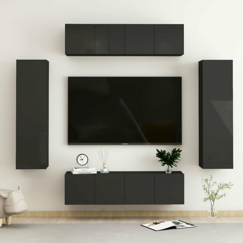 

Juego de mueble para TV de 6 piezas aglomerado negro brillante