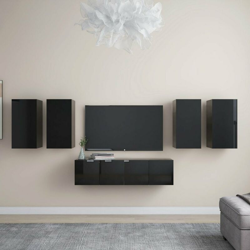 

Juego de mueble para TV de 6 piezas aglomerado negro brillante