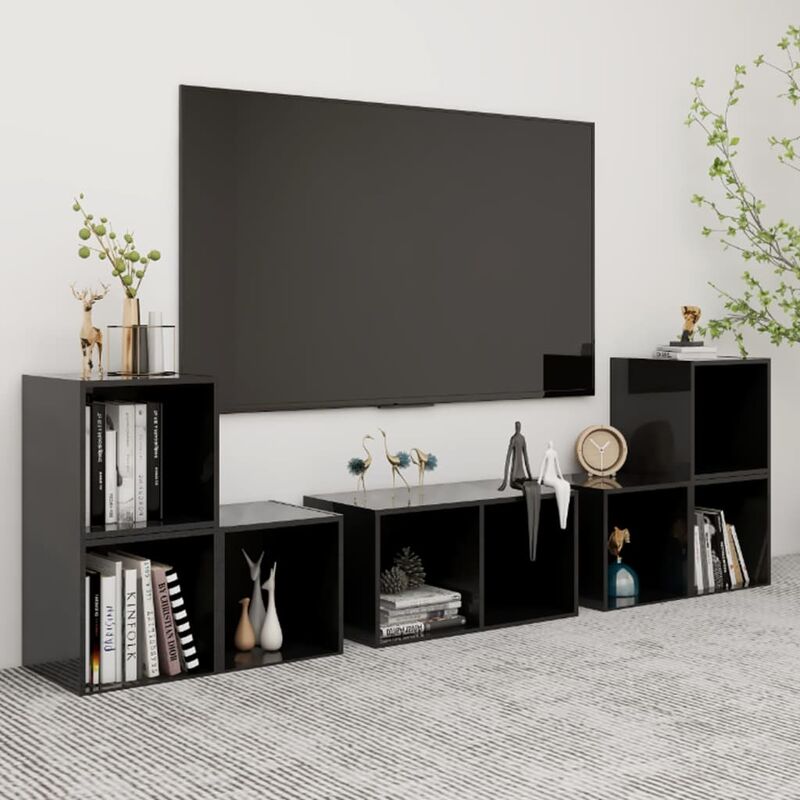 

Juego de mueble para TV de 6 piezas aglomerado negro brillante