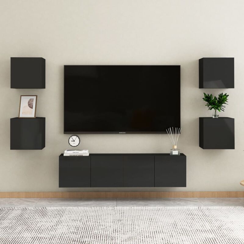 

Juego de mueble para TV de 6 piezas aglomerado negro brillante