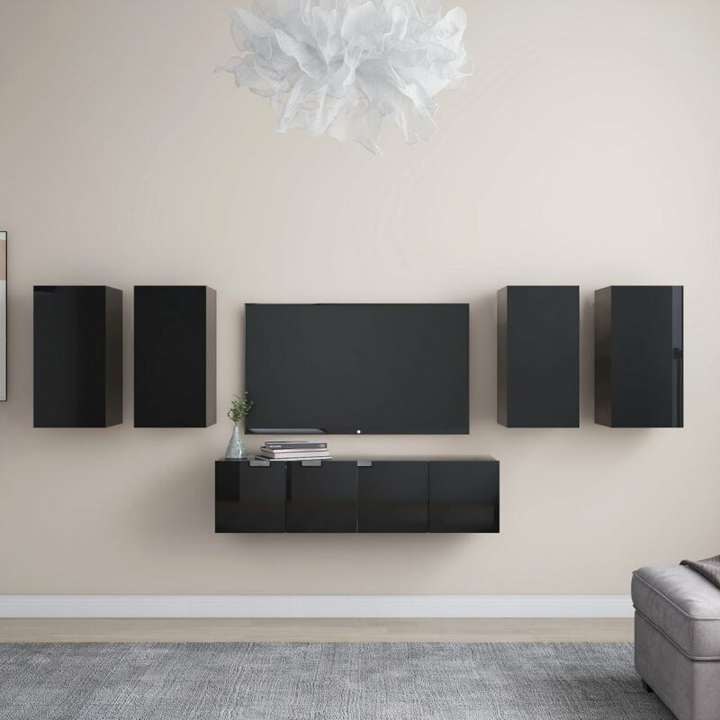 

Juego de mueble para TV de 6 piezas aglomerado negro brillante