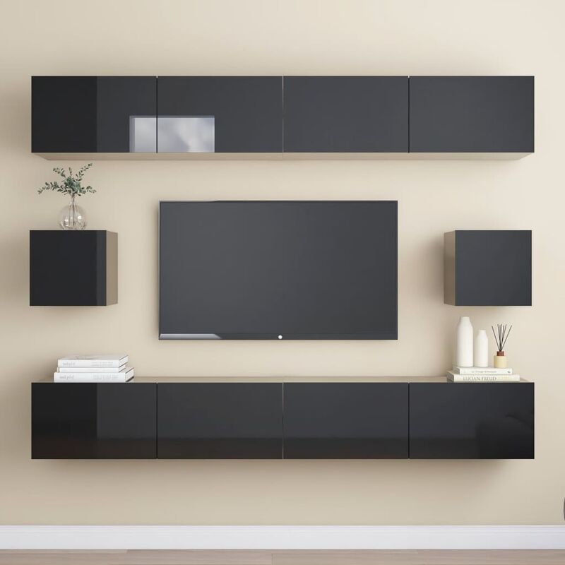 

Juego de mueble para TV de 6 piezas aglomerado negro brillante