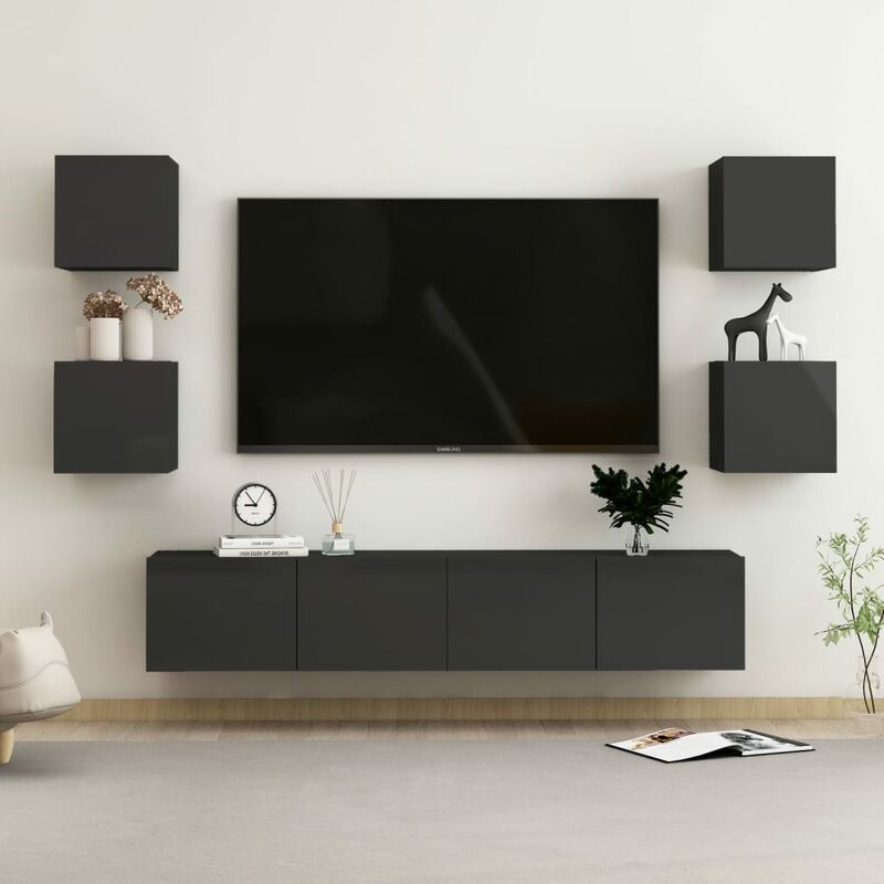 

Juego de mueble para TV de 6 piezas aglomerado negro brillante