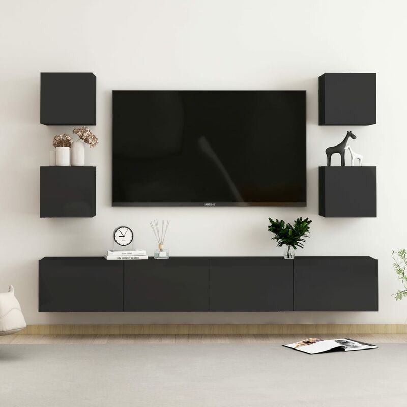 

Juego de mueble para TV de 6 piezas aglomerado negro brillante