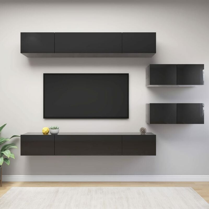 

Juego de mueble para TV de 6 piezas aglomerado negro brillante