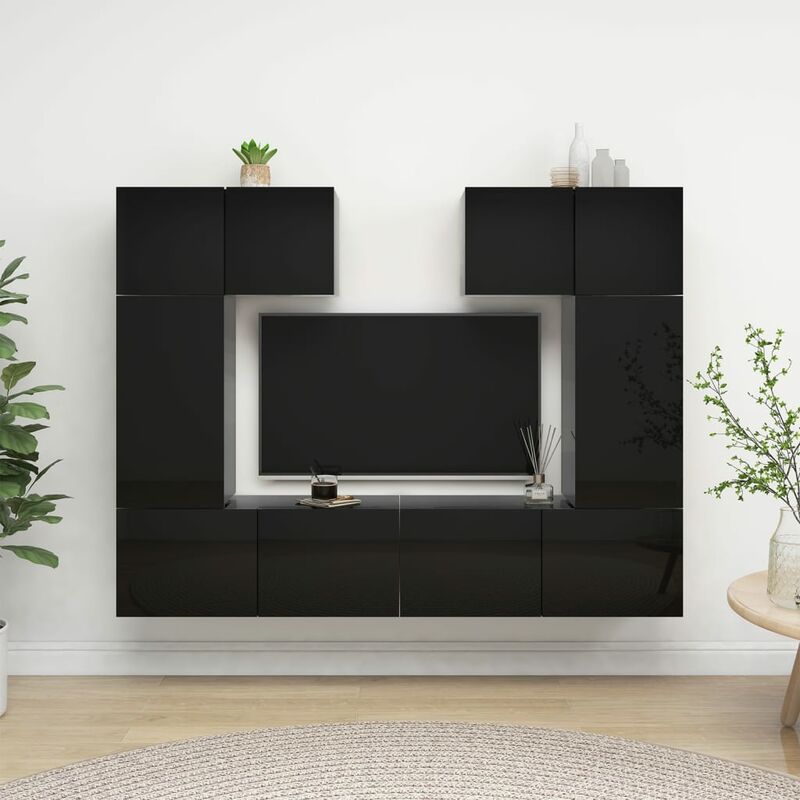 

Juego de mueble para TV de 6 piezas aglomerado negro brillante