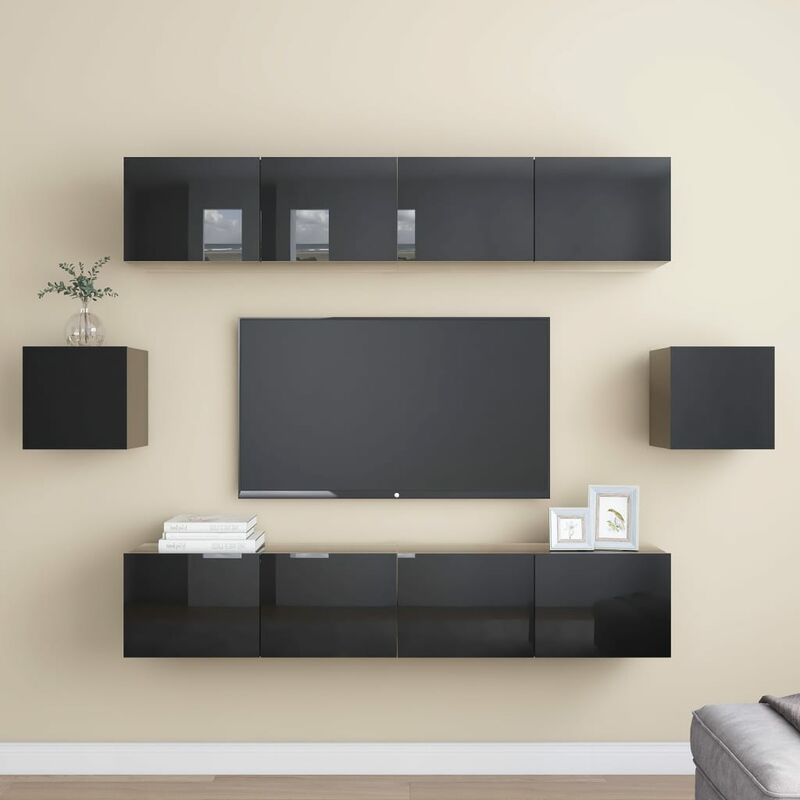 

Juego de mueble para TV de 6 piezas aglomerado negro brillante