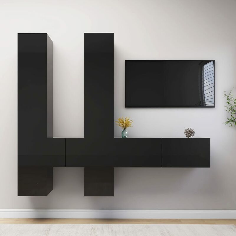 

Juego de mueble para TV de 6 piezas aglomerado negro brillante