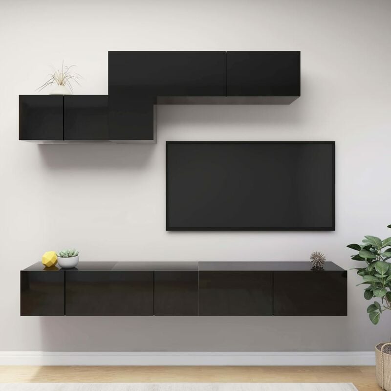 

Juego de mueble para TV de 6 piezas aglomerado negro brillante