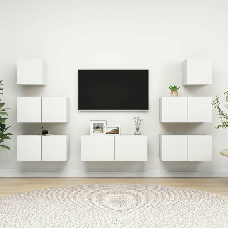 

Happyshopping - Juego de mueble para TV de 7 piezas aglomerado blanco