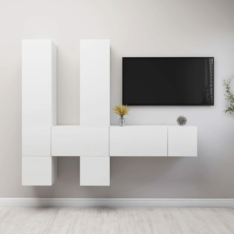 

Happyshopping - Juego de mueble para TV de 7 piezas aglomerado blanco