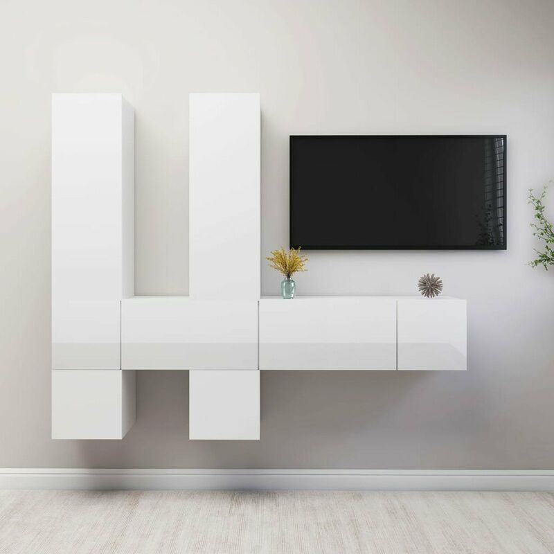 

Juego de mueble para TV de 7 piezas aglomerado blanco brillante